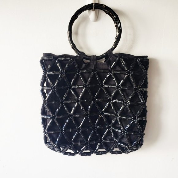 Vintage The Limited Black Bamboo Circle Handle Shoulder Bag Purse